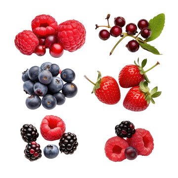 raspberry and blackberry isolated on transparent background cutout