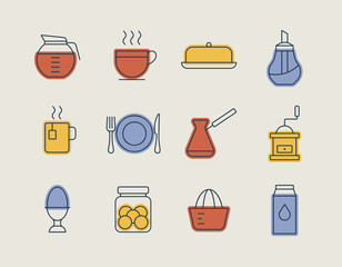 Breakfast and kitchen vector icon set