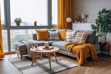 Interior of living room with sofa, modern home,Generative AI