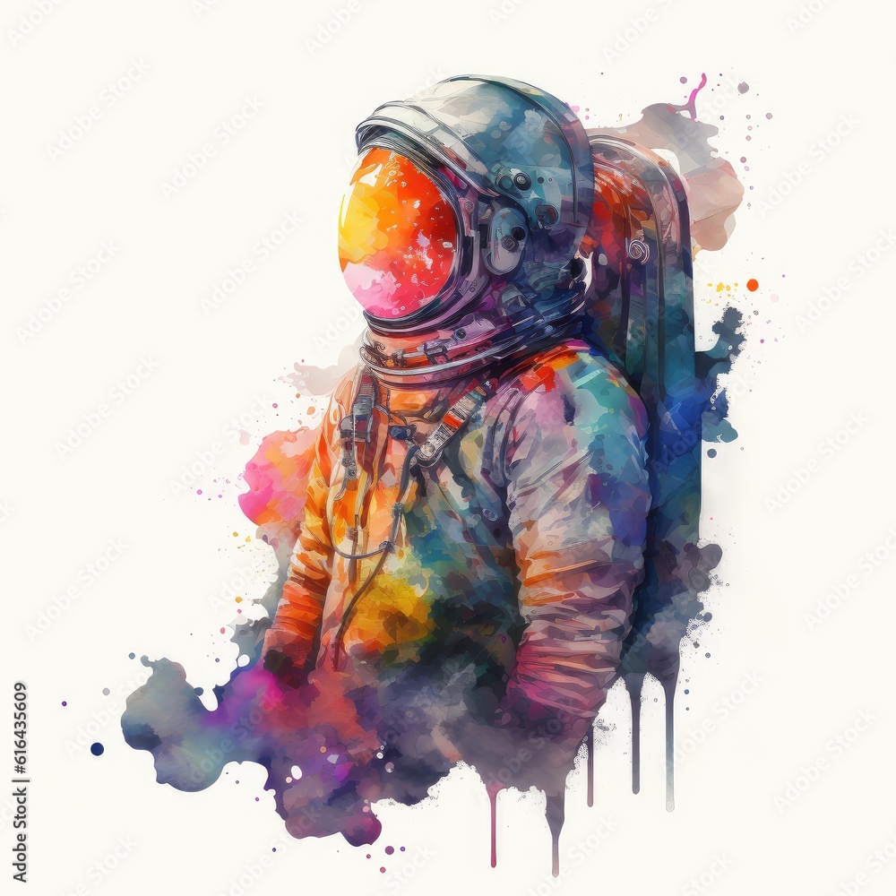 Poster abstract art of astronaut in spacesuit watercolor painting isolated on white background., designed b