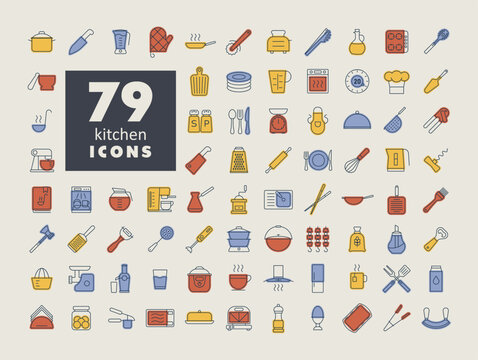 Cooking and kitchen vector flat icons set