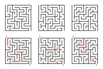 Labyrinth line pattern. Rectangle labyrinth with entry and exit. Vector labyrinth of low or medium complexity.