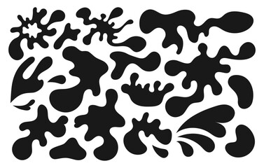 Water splash drops shapes black sea ocean waves stencil Vector set of sauce river isolated splashes