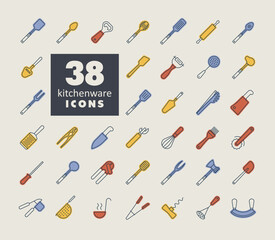 Kitchenware and kitchen appliances vector icon set