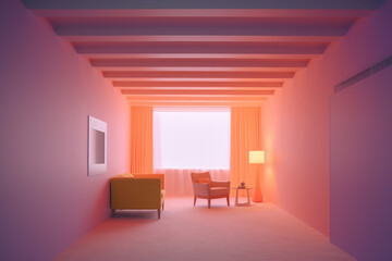 whimsical colorful futuristic architectural illustration of a fantasy building/room in pastel retro colours with sci-fi elements - generative ai art