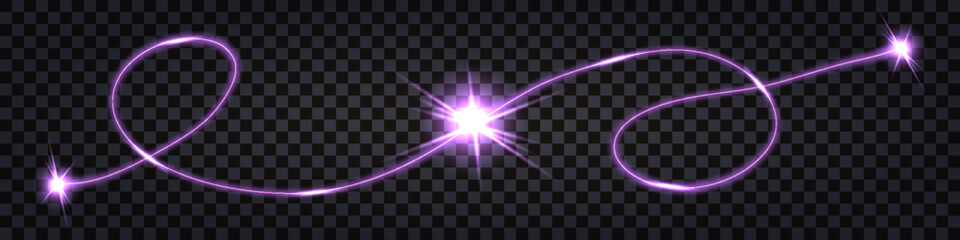 Electric swirl wave,  lightning thunder bolt,discharge shock light effect. Purple  neon glowing, luminous  electricity strike collision. Vector illustration, isolated on transparent background
