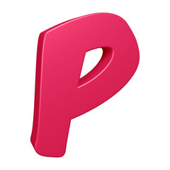 Pink alphabet letter p in 3d rendering for education, text concept