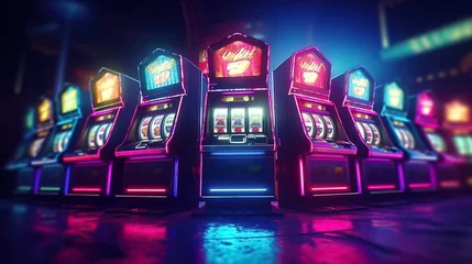 Deurstickers slot machine with neon light  © 13Sept