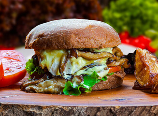 Delicious hamburger with Australian bread meat and vegetables