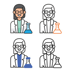 Scientist avatar icon design in four variation color