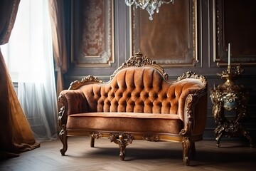 Classic single sofa isolated on white background. Front view,Generative AI - obrazy, fototapety, plakaty