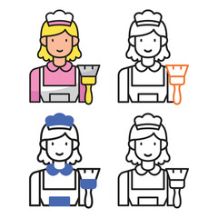 Maid avatar icon design in four variation color