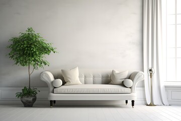 White living room interior with white sofa,Generative AI