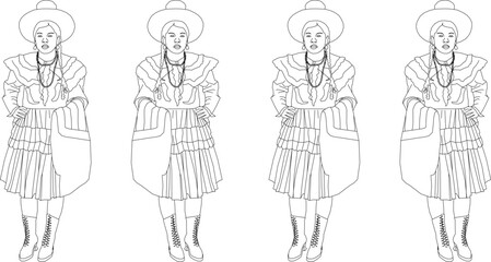Vector illustration sketch of bolivian women's traditional dress with detailed description