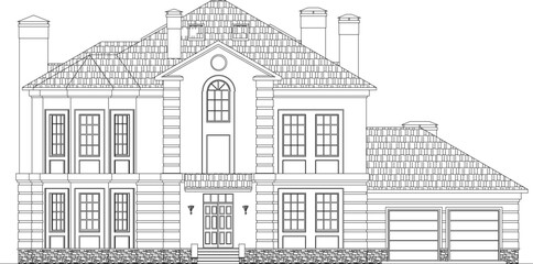 Vector illustration sketch of classic vintage old villa house architectural design