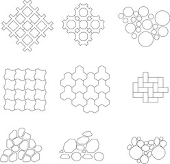 Vector sketch illustration of urban field ground cover pattern design made of decorative paving and natural stones