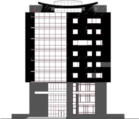 Vector sketch of multi-storey minimalist modern office building architectural design illustration with lots of windows