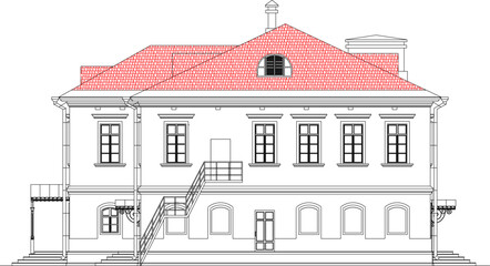 Vector sketch of vintage classic old government building architectural design illustration with lots of windows