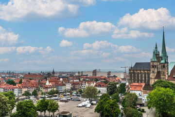Obraz premium Panoramic view of Erfurt in Germany with the Dom, St Mary Cathedral