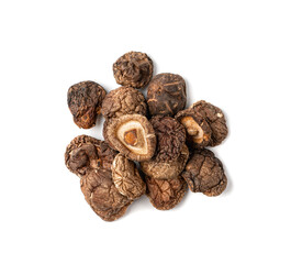Dry Shiitake Mushrooms Isolated, Raw Shitake Pile, Healthy Organic Asian Fungi