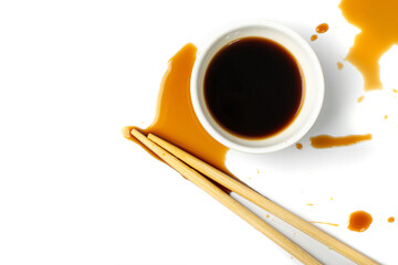 Spilled Soy Sause Isolated, Teriyaki Drops, Oyster Sauce, Balsamic Vinegar Puddles on White Background