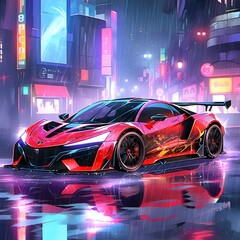 Fototapeta premium A Supercar In The City At Night