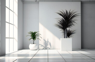 a white poster with a plant in the corner