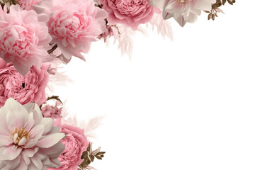 Pink Floral Corner Frame with Peony and Rose Transparent Background. AI