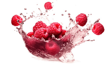 Fresh Ripe Raspberry with Raspberry Juice Splash Isolated on Transparent Background. AI
