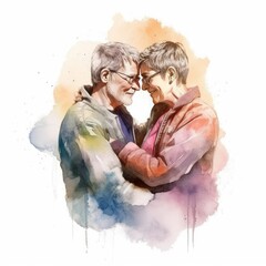 Watercolor painting of lovers in their 60s