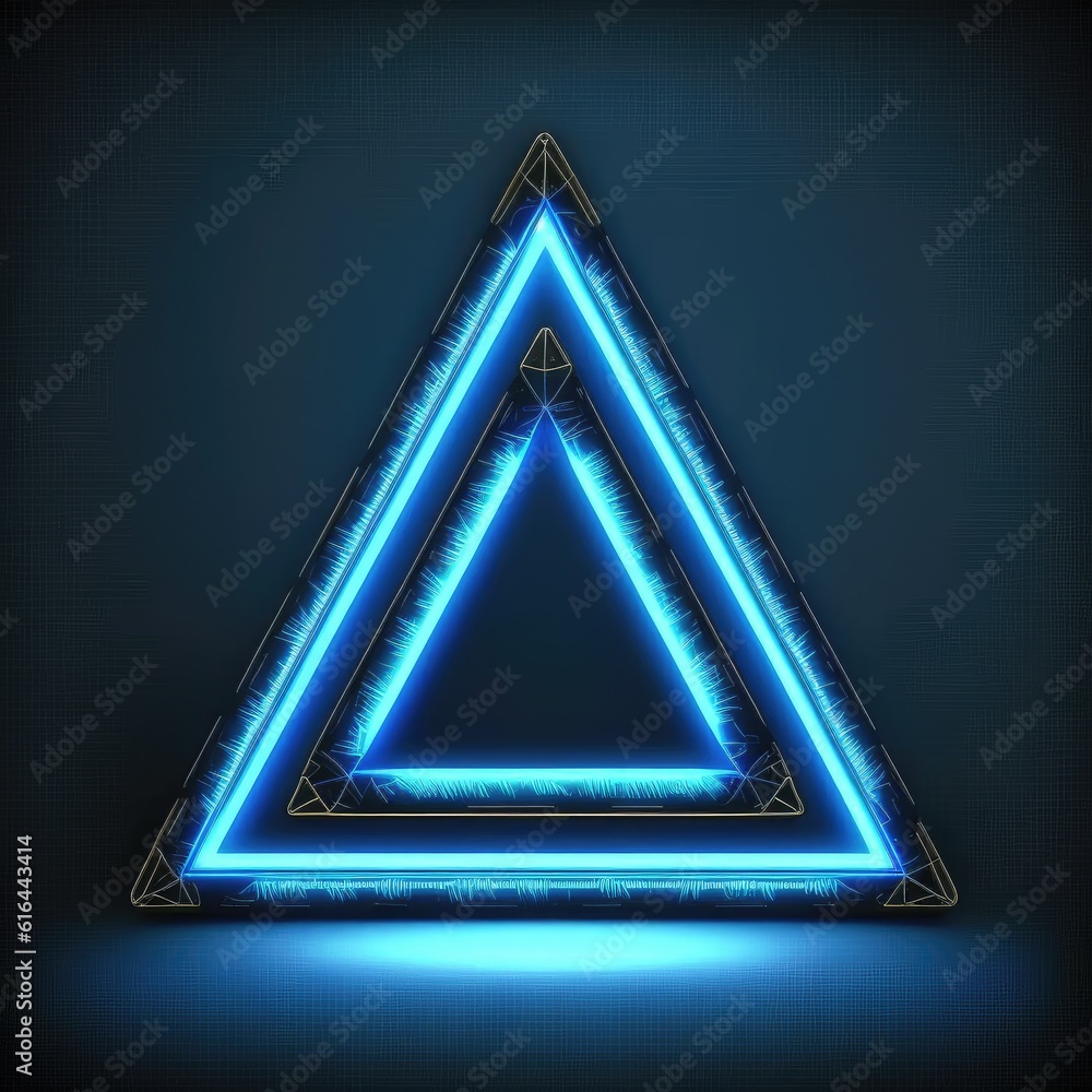 Poster innovation of triangle border frame with blue neon light effects overlapped geometry in concept. fin
