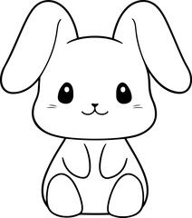 Rabbit vector illustration. Black and white outline Bunny coloring book or page for children