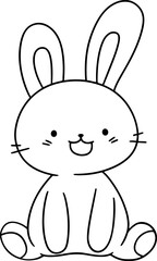 Rabbit vector illustration. Black and white outline Bunny coloring book or page for children