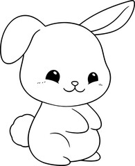Rabbit vector illustration. Black and white outline Bunny coloring book or page for children