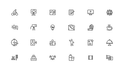 Hobby and recreation linear icons collection.Set of thin line web icon set, simple outline icons collection, Pixel Perfect icons, Simple vector illustration