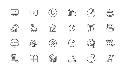 Hobby and recreation linear icons collection.Set of thin line web icon set, simple outline icons collection, Pixel Perfect icons, Simple vector illustration