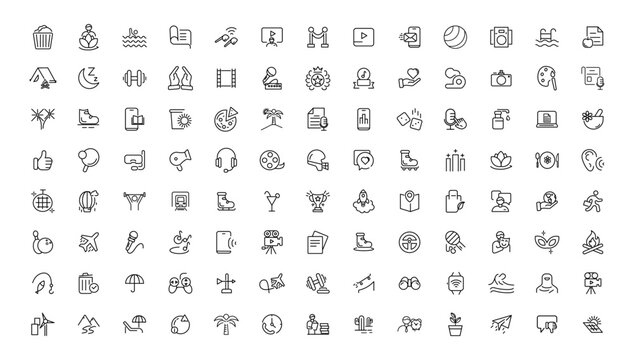 Hobby and recreation linear icons collection.Set of thin line web icon set, simple outline icons collection, Pixel Perfect icons, Simple vector illustration