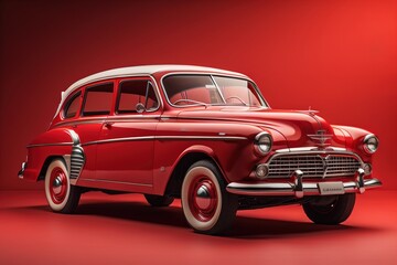 Fototapeta na wymiar Classic car on a red background. generative ai