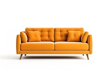 Modern orange textile sofa on isolated white background. Furniture for modern interior, minimalist design,Generative AI