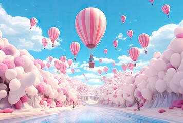 colorful cotton ballons clouds up in the sky of fantasy land 