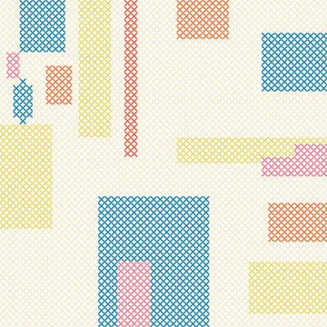 Cross stitch geometry with rectangles in blue pink yellow orange