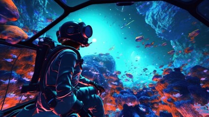A scene where the user glides among the stars in a space-themed VR game. It reflects future experiences of fun and exploration. Created with Generative AI.