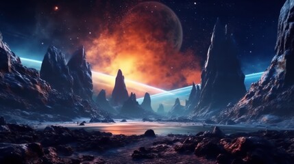 A space travel simulation experienced in virtual reality. The user explores majestic space landscapes as they move between planets. Created with Generative AI.