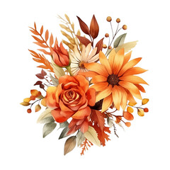 Fall Autumn Flowers Watercolor Clip Art, Fall Autumn Watercolor Illustration, Flowers Sublimation Design, Flower Clip Art