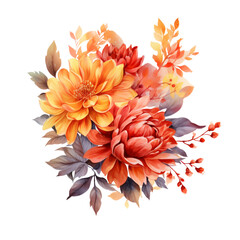 Fall Autumn Flowers Watercolor Clip Art, Fall Autumn Watercolor Illustration, Flowers Sublimation Design, Flower Clip Art