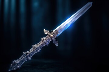 Fantasy Medieval sword isolated on black background.Generative Ai