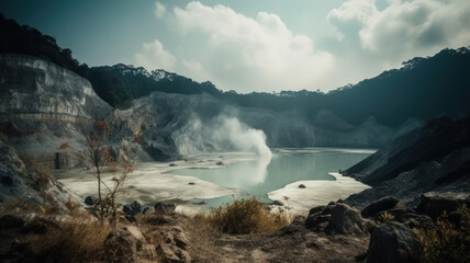 White Crater or Kawah Putih sulfur lake in West Java, Near Bandung city, Indonesia. Generative AI