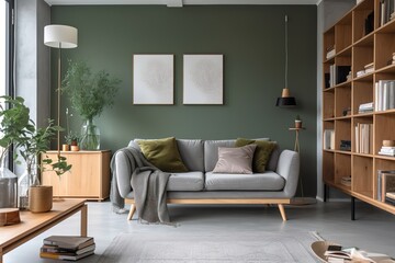 Modern living room interior design and concrete texture wall background,Generative AI