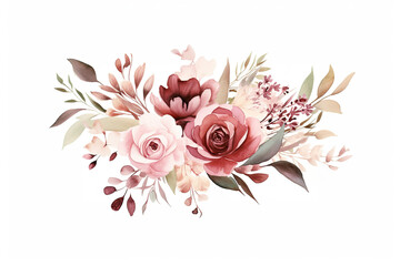 Watercolor Illustration of Red Pink Floral. Generative AI.

