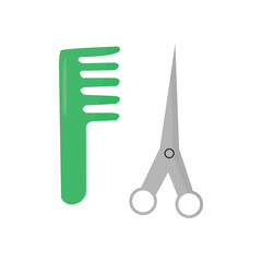 Scissors and brush doodle cartoon illustration.Kids school or hair style salon.